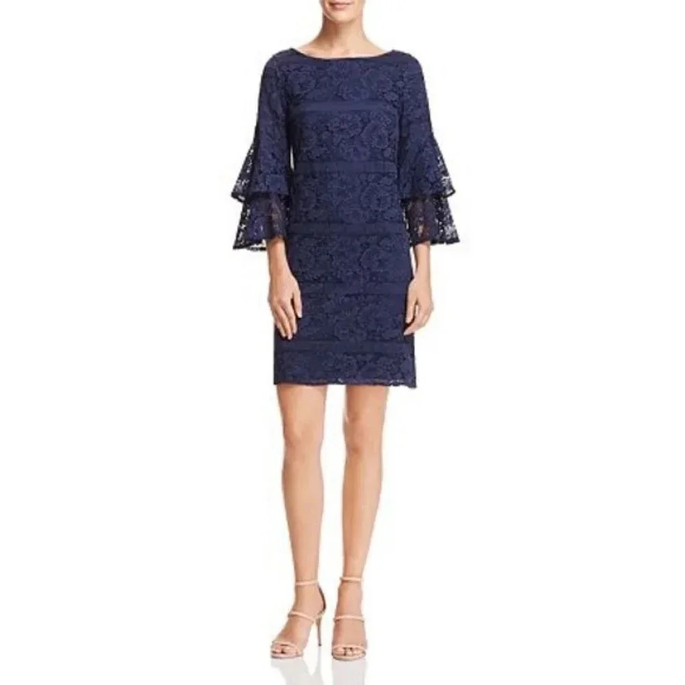 Eliza J Dress Women’s 6 Bell Sleeve Navy Blue Lace